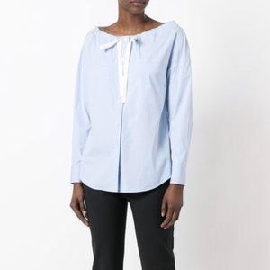 Theory Drawstring Blue Poplin Shirt